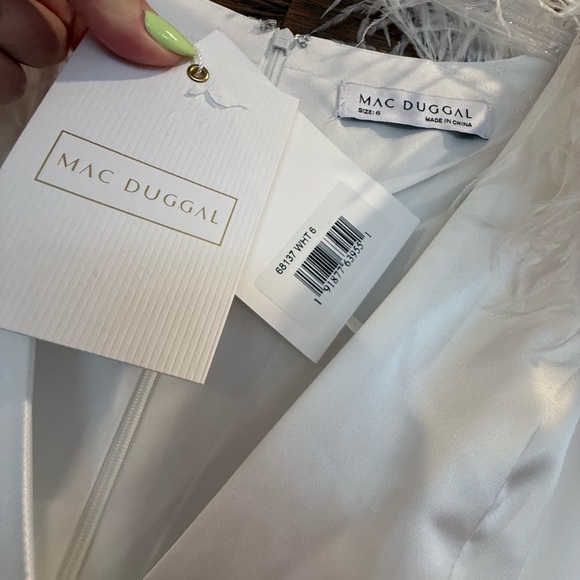MacDuggal White Feather-Trimmed Gown 68137, White NWT - Picture 7 of 10